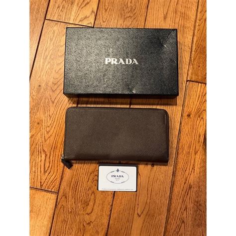 Prada Brown Caffe Saffiano Leather Zip Around Continental 